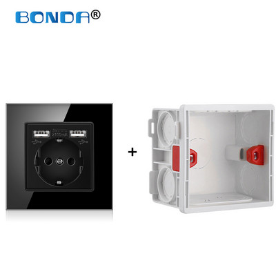 USB zásuvka do steny, EÚ napájacia zástrčka, dvojitá USB nabíjačka, nástenná zásuvka 16A 2100ma, elektrické zásuvky AC100-250V, tvrdené krištáľové sklo