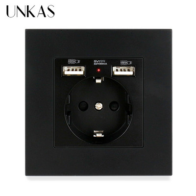 UNKAS EU Spanyolország Oroszország Műanyag PC lángpanel, kettős USB port, szürke fali konnektor tartó földelve gyorstöltő telefonnal