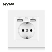 NYWP seina usb pistik, palju uut tüüpi paneele, ruumi pistikupesa, ac 110v-250v 16a seina sisseehitatud, topelt usb eu standard pistik