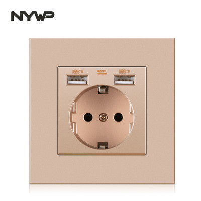 NYWP seina usb pistik, palju uut tüüpi paneele, ruumi pistikupesa, ac 110v-250v 16a seina sisseehitatud, topelt usb eu standard pistik