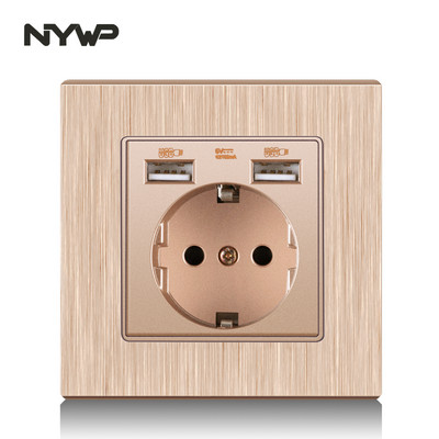 NYWP seina usb pistik, palju uut tüüpi paneele, ruumi pistikupesa, ac 110v-250v 16a seina sisseehitatud, topelt usb eu standard pistik
