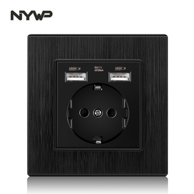 NYWP seina usb pistik, palju uut tüüpi paneele, ruumi pistikupesa, ac 110v-250v 16a seina sisseehitatud, topelt usb eu standard pistik