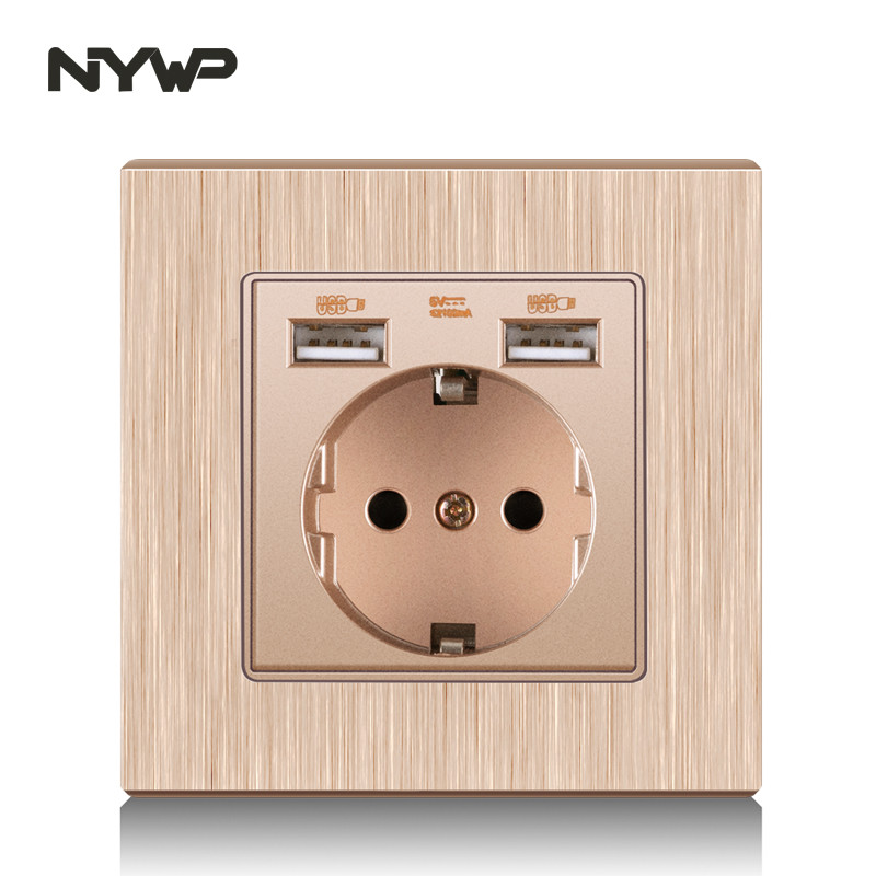 NYWP seina usb pistik, palju uut tüüpi paneele, ruumi pistikupesa, ac 110v-250v 16a seina sisseehitatud, topelt usb eu standard pistik