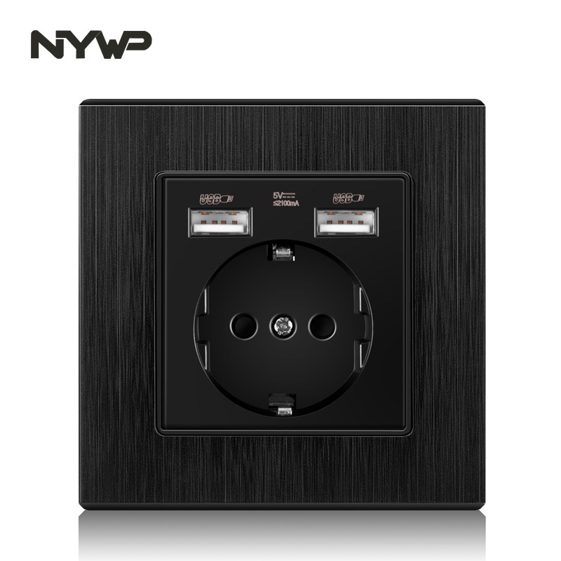 NYWP seina usb pistik, palju uut tüüpi paneele, ruumi pistikupesa, ac 110v-250v 16a seina sisseehitatud, topelt usb eu standard pistik