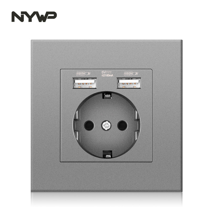 NYWP seina usb pistik, palju uut tüüpi paneele, ruumi pistikupesa, ac 110v-250v 16a seina sisseehitatud, topelt usb eu standard pistik