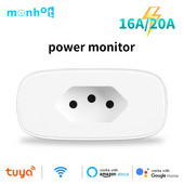 Inteligentná zásuvka Wifi TUYA 16/20A, štandardná zásuvka Brazília s monitorom napájania, diaľkové ovládanie hlasom pre Google Home Alexa