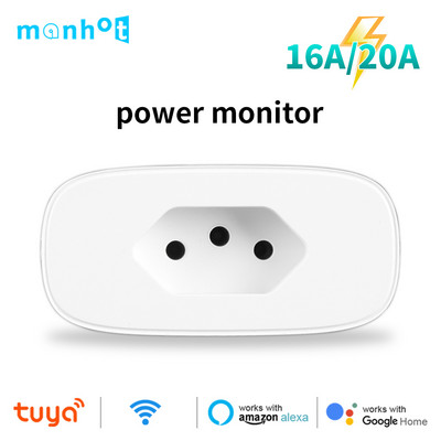 Wifi TUYA 16/20A nutipistik Brasiilia standardne pistikupesa koos toitemonitoriga Smart Life APP kaughääljuhtimine Google Home Alexa jaoks