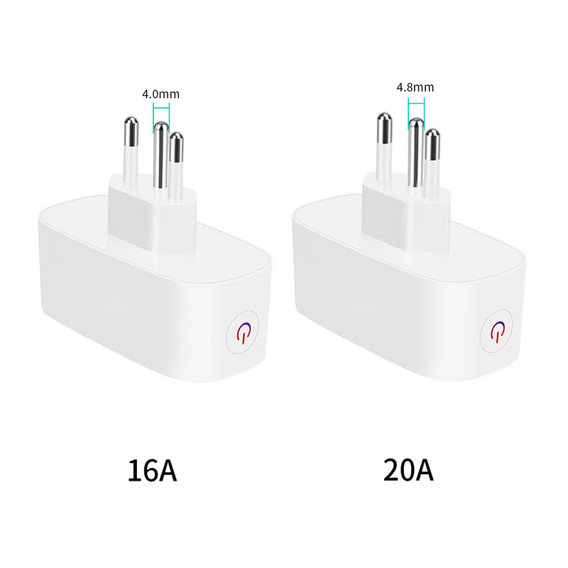 Inteligentná zásuvka Wifi TUYA 16/20A, štandardná zásuvka Brazília s monitorom napájania, diaľkové ovládanie hlasom pre Google Home Alexa