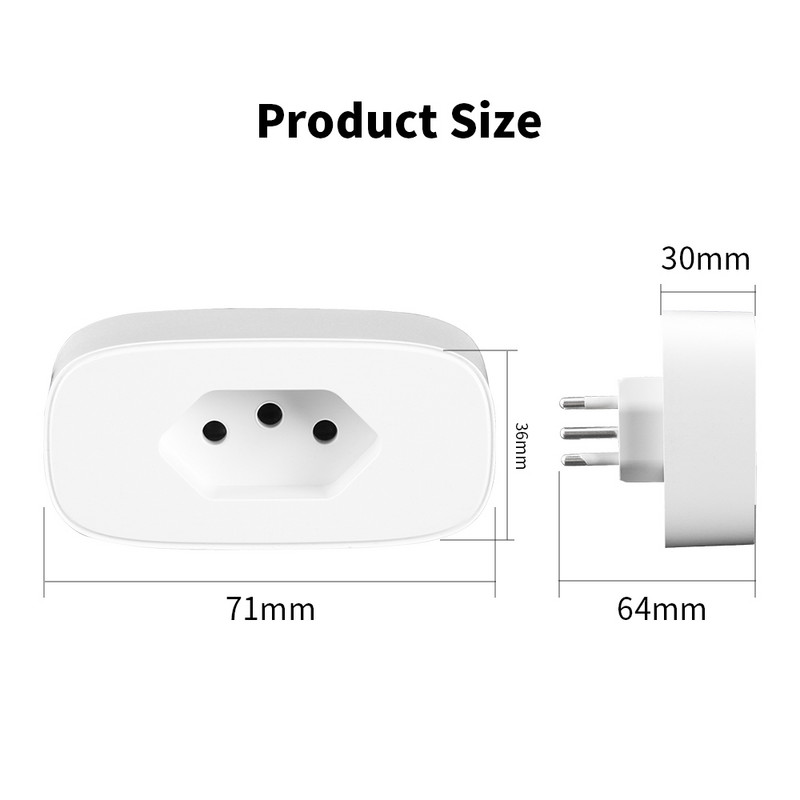 Inteligentná zásuvka Wifi TUYA 16/20A, štandardná zásuvka Brazília s monitorom napájania, diaľkové ovládanie hlasom pre Google Home Alexa