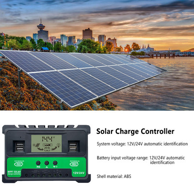 Saules bateriju paneļa regulators ar 4 USB 30A/40A/50A automātisko saules bateriju lādētāja kontroliera LCD displeju saules enerģijas kontrolieri