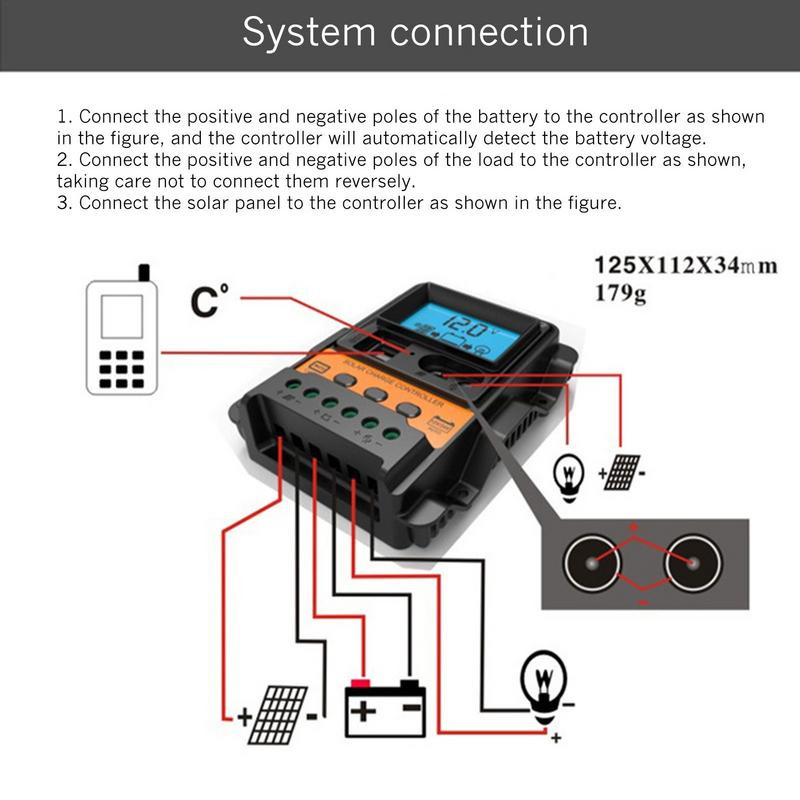 Napelemes szabályozó Napelemes töltő Intelligens szabályozó LCD kijelzővel, kétgombos kezelőfelület töltésvezérlő