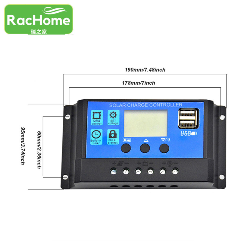 Solárny regulátor nabíjania PWM 12V 24V 10A Automatické regulátory LCD Dual USB Veľký LCD displej Solárny panel Regulátor nabíjania 5V výstup