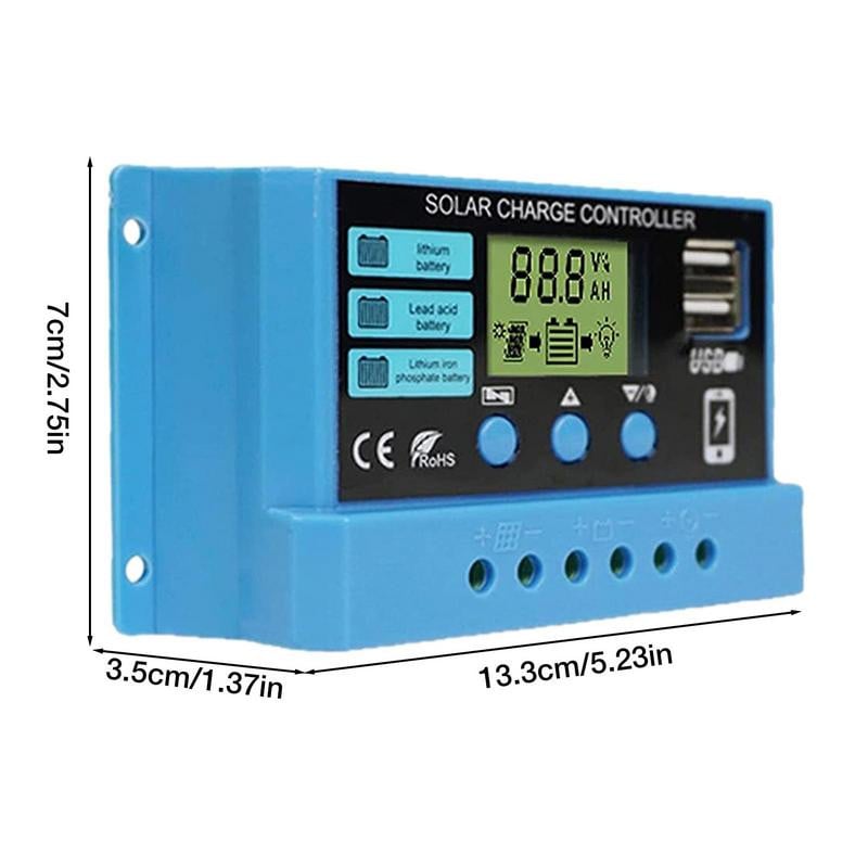 Napelemes töltésvezérlő Állítható LCD kijelző Napelemes akkumulátor szabályozó USB porttal Állítható LCD kijelző Fotovoltaikus