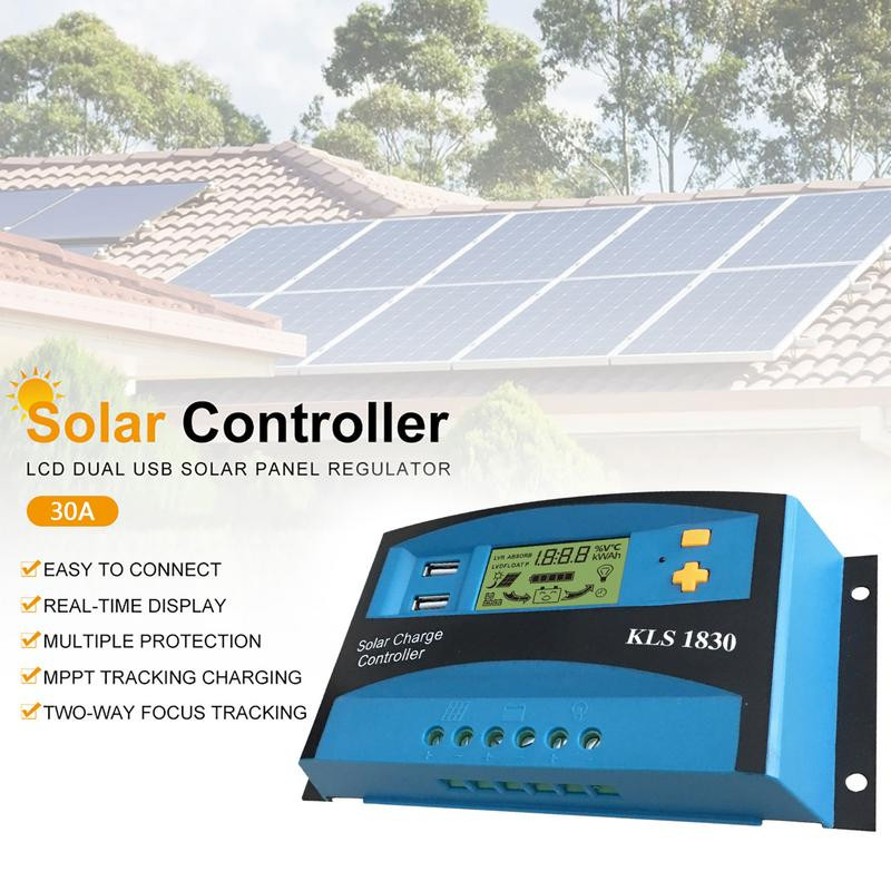 30A PWM solárny regulátor nabíjania 12V/24V PWM solárny regulátor nabíjania s automatickým nastaviteľným parametrom, inteligentný regulátor