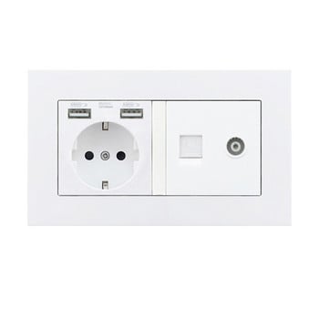 Avoir DE EU Spain Plug Power Socket Dual USB RJ45 Data TV Computer Television Port Socket Outlet PC Panel Double Socket