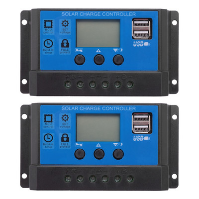 2X 20A 12V 24V Auto Work PWM saules uzlādes kontrolieris ar LCD Dual USB 5V izejas saules bateriju paneļa lādētāju Regulato