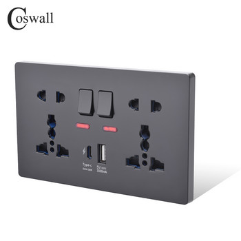 Стенен контакт COSWALL 18W Type-C, 4A интелигентен интерфейс за бързо зареждане, универсален двоен контакт, отделно управление на превключвателя, 1A1C USB порт