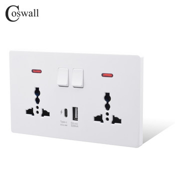 Стенен контакт COSWALL 18W Type-C, 4A интелигентен интерфейс за бързо зареждане, универсален двоен контакт, отделно управление на превключвателя, 1A1C USB порт