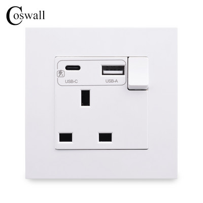 Zásuvka COSWALL 18W typu C, 4A inteligentné rozhranie pre rýchle nabíjanie, univerzálna dvojitá zásuvka, samostatné ovládanie spínačom, 1A1C USB port