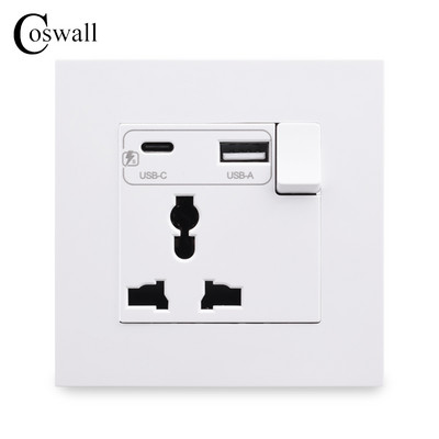 Zásuvka COSWALL 18W typu C, 4A inteligentné rozhranie pre rýchle nabíjanie, univerzálna dvojitá zásuvka, samostatné ovládanie spínačom, 1A1C USB port