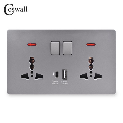 Zásuvka COSWALL 18W typu C, 4A inteligentné rozhranie pre rýchle nabíjanie, univerzálna dvojitá zásuvka, samostatné ovládanie spínačom, 1A1C USB port