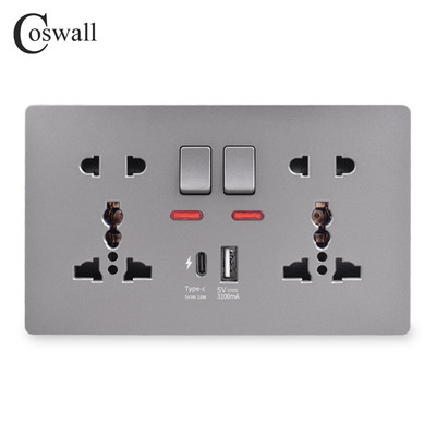 Zásuvka COSWALL 18W typu C, 4A inteligentné rozhranie pre rýchle nabíjanie, univerzálna dvojitá zásuvka, samostatné ovládanie spínačom, 1A1C USB port