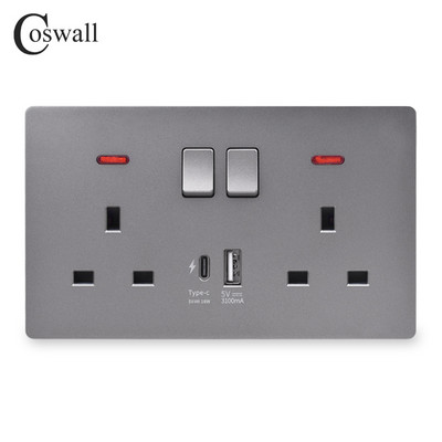 Zásuvka COSWALL 18W typu C, 4A inteligentné rozhranie pre rýchle nabíjanie, univerzálna dvojitá zásuvka, samostatné ovládanie spínačom, 1A1C USB port