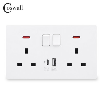 Zásuvka COSWALL 18W typu C, 4A inteligentné rozhranie pre rýchle nabíjanie, univerzálna dvojitá zásuvka, samostatné ovládanie spínačom, 1A1C USB port