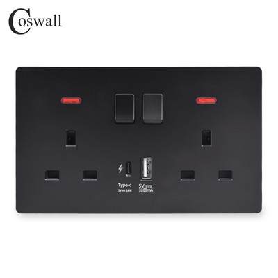 Zásuvka COSWALL 18W typu C, 4A inteligentné rozhranie pre rýchle nabíjanie, univerzálna dvojitá zásuvka, samostatné ovládanie spínačom, 1A1C USB port