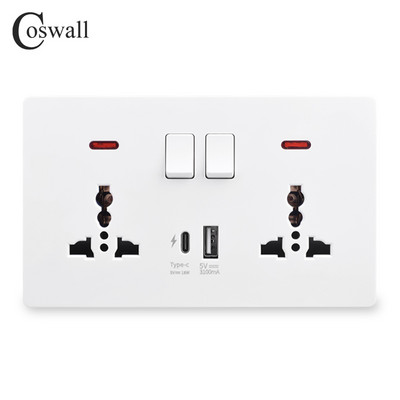Zásuvka COSWALL 18W typu C, 4A inteligentné rozhranie pre rýchle nabíjanie, univerzálna dvojitá zásuvka, samostatné ovládanie spínačom, 1A1C USB port
