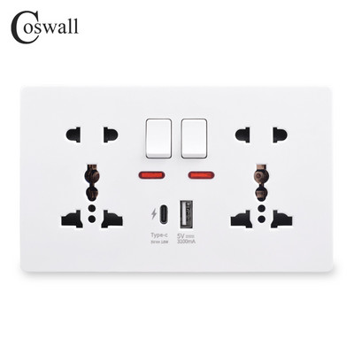 Zásuvka COSWALL 18W typu C, 4A inteligentné rozhranie pre rýchle nabíjanie, univerzálna dvojitá zásuvka, samostatné ovládanie spínačom, 1A1C USB port