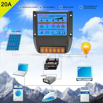 10/20/30/40/50A PWM saules paneļa regulatora uzlādes kontrolieris 12V/24V automātiskā fokusa izsekošana IM0 izturīgs saules paneļa sākums