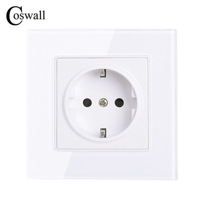 Zásuvka Coswall s krištáľovým skleneným panelom, uzemnená, 16A, čierna, štandardná elektrická zásuvka EÚ, 86 mm * 86 mm