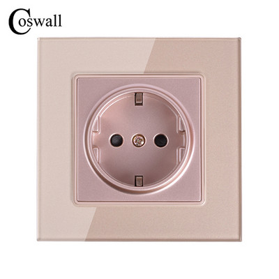 Zásuvka Coswall s krištáľovým skleneným panelom, uzemnená, 16A, čierna, štandardná elektrická zásuvka EÚ, 86 mm * 86 mm