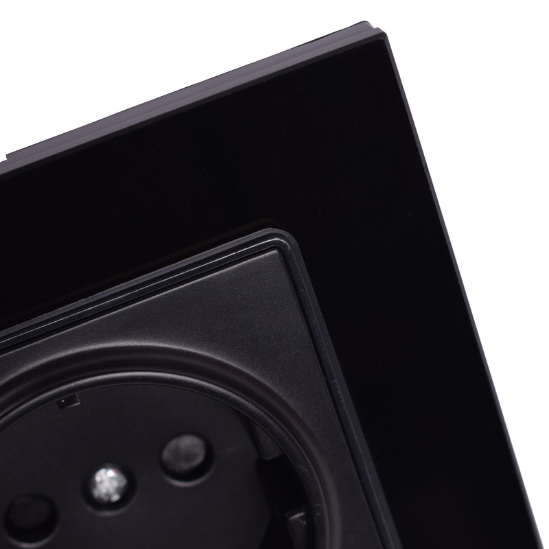 Zásuvka Coswall s krištáľovým skleneným panelom, uzemnená, 16A, čierna, štandardná elektrická zásuvka EÚ, 86 mm * 86 mm