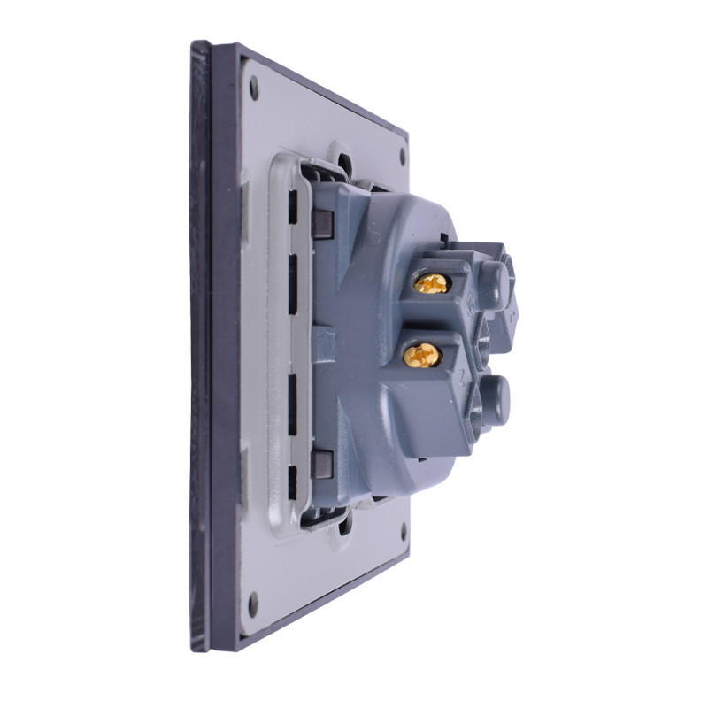 Zásuvka Coswall s krištáľovým skleneným panelom, uzemnená, 16A, čierna, štandardná elektrická zásuvka EÚ, 86 mm * 86 mm