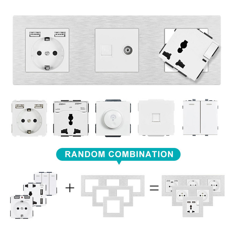 SRAN A9 fekete sorozatú alumínium ötvözet panel, villanykapcsoló eu francia fali aljzat usb tv rj45 modul barkácsolás, 86 négyzetes dobozhoz alkalmas