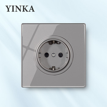 YINKA EU Power Socket Tempered Glass Panel Οικιακή πρίζα τοίχου Ηλεκτρικές πρίζες τοίχου βύσμα μονές πρίζες Οικιακή συσκευή 86 Τύπος
