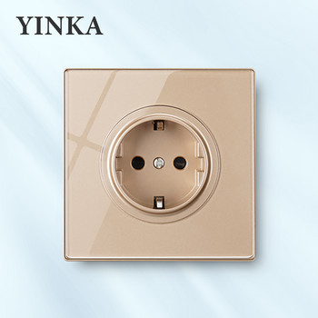 YINKA EU Power Socket Panel от закалено стъкло Домашен стенен контакт Електрически контакти Стенен щепсел единични контакти Домакински уреди 86 Тип
