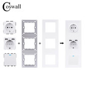COSWALL E20 séria biely vertikálny PC panel nástenný vypínač EU francúzska zásuvka HDMI kompatibilný USB Type-C nabíjačka TV RJ45 modul DIY