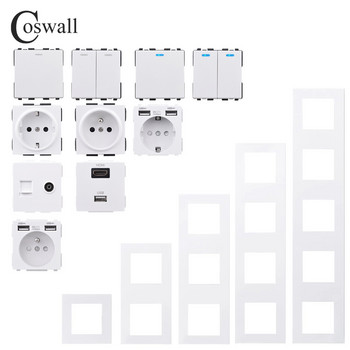 COSWALL E20 Series White Vertical PC Panel Wall Switch EU French Socket HDMI-compatible USB Type-C Charger TV RJ45 Module DIY