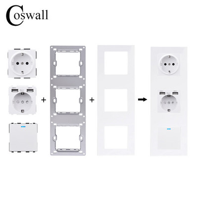 COSWALL E20 serijos baltas vertikalus kompiuterio skydelio sieninis jungiklis EU prancūziškas lizdas HDMI suderinamas USB Type-C įkroviklis TV RJ45 modulis DIY