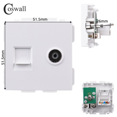 COSWALL E20 séria biely vertikálny PC panel nástenný vypínač EU francúzska zásuvka HDMI kompatibilný USB Type-C nabíjačka TV RJ45 modul DIY