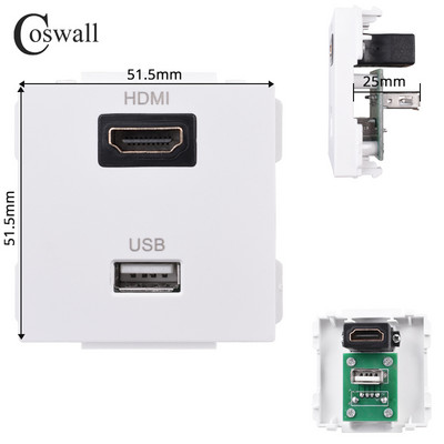 COSWALL E20 séria biely vertikálny PC panel nástenný vypínač EU francúzska zásuvka HDMI kompatibilný USB Type-C nabíjačka TV RJ45 modul DIY