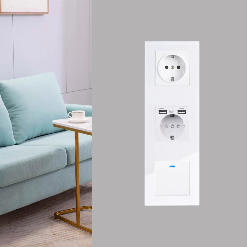 COSWALL E20 séria biely vertikálny PC panel nástenný vypínač EU francúzska zásuvka HDMI kompatibilný USB Type-C nabíjačka TV RJ45 modul DIY