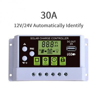 Controler de încărcare solară CORUI 12V/24V Afișaj LCD reglabil Panou solar Regulator de baterie Controler de panou solar cu port USB