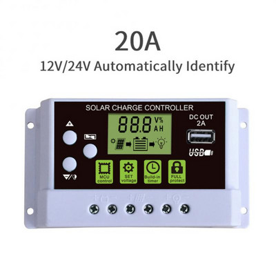 Controler de încărcare solară CORUI 12V/24V Afișaj LCD reglabil Panou solar Regulator de baterie Controler de panou solar cu port USB