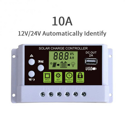 Controler de încărcare solară CORUI 12V/24V Afișaj LCD reglabil Panou solar Regulator de baterie Controler de panou solar cu port USB