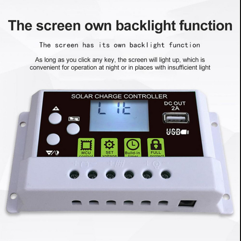 Controler de încărcare solară CORUI 12V/24V Afișaj LCD reglabil Panou solar Regulator de baterie Controler de panou solar cu port USB