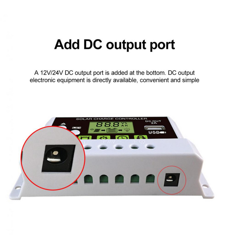 Controler de încărcare solară CORUI 12V/24V Afișaj LCD reglabil Panou solar Regulator de baterie Controler de panou solar cu port USB